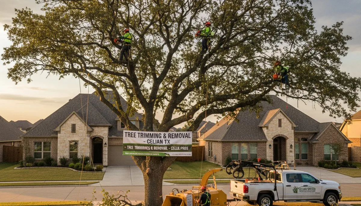 Professional tree removal service in Allen, TX safely clearing large oak tree branches