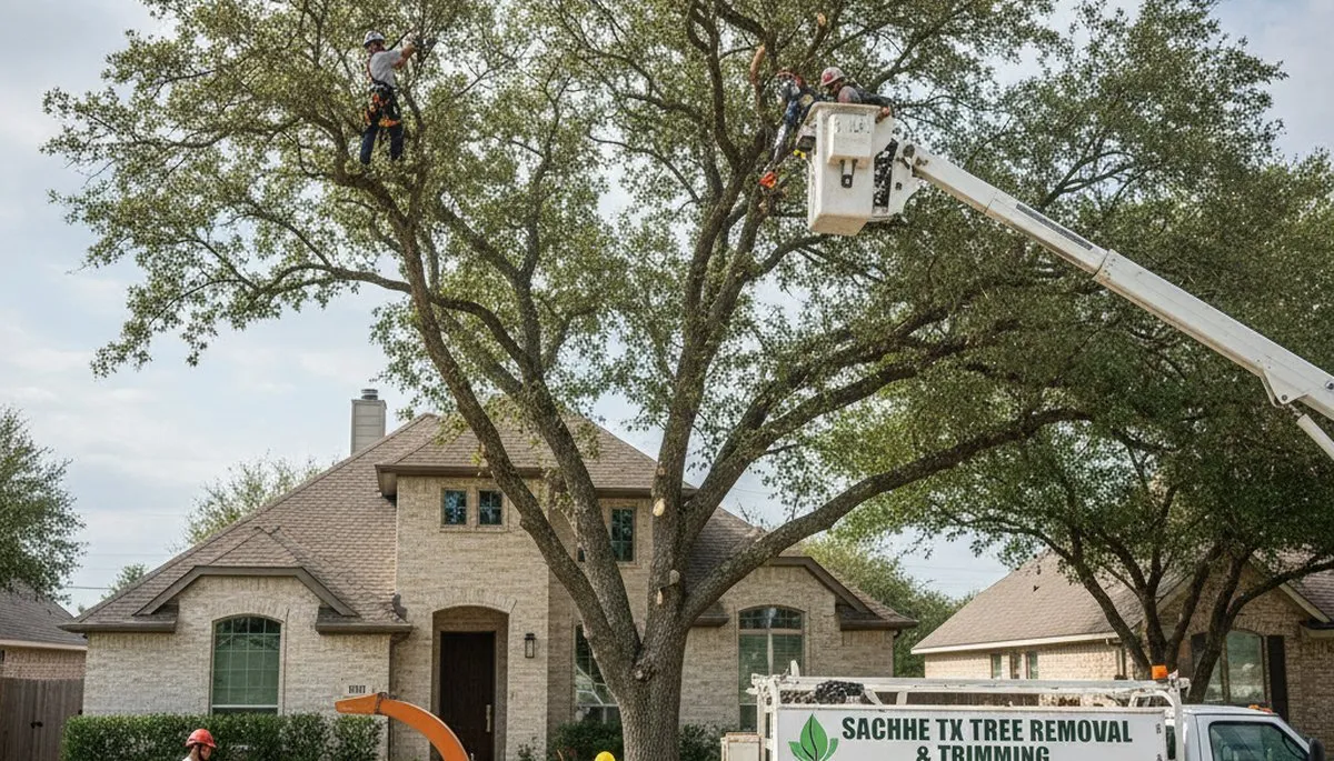 Professional tree removal service in Allen, TX safely cutting and clearing large oak trees